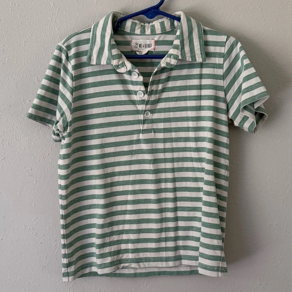 Me & Henry Green & Cream Striped Cotton Polo Size 5/6